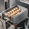 thumbnail image 3 of Organizador de contenedores reutilizables de 2 capas para refrigerador con cajón para huevos Gris L, 3 of 9