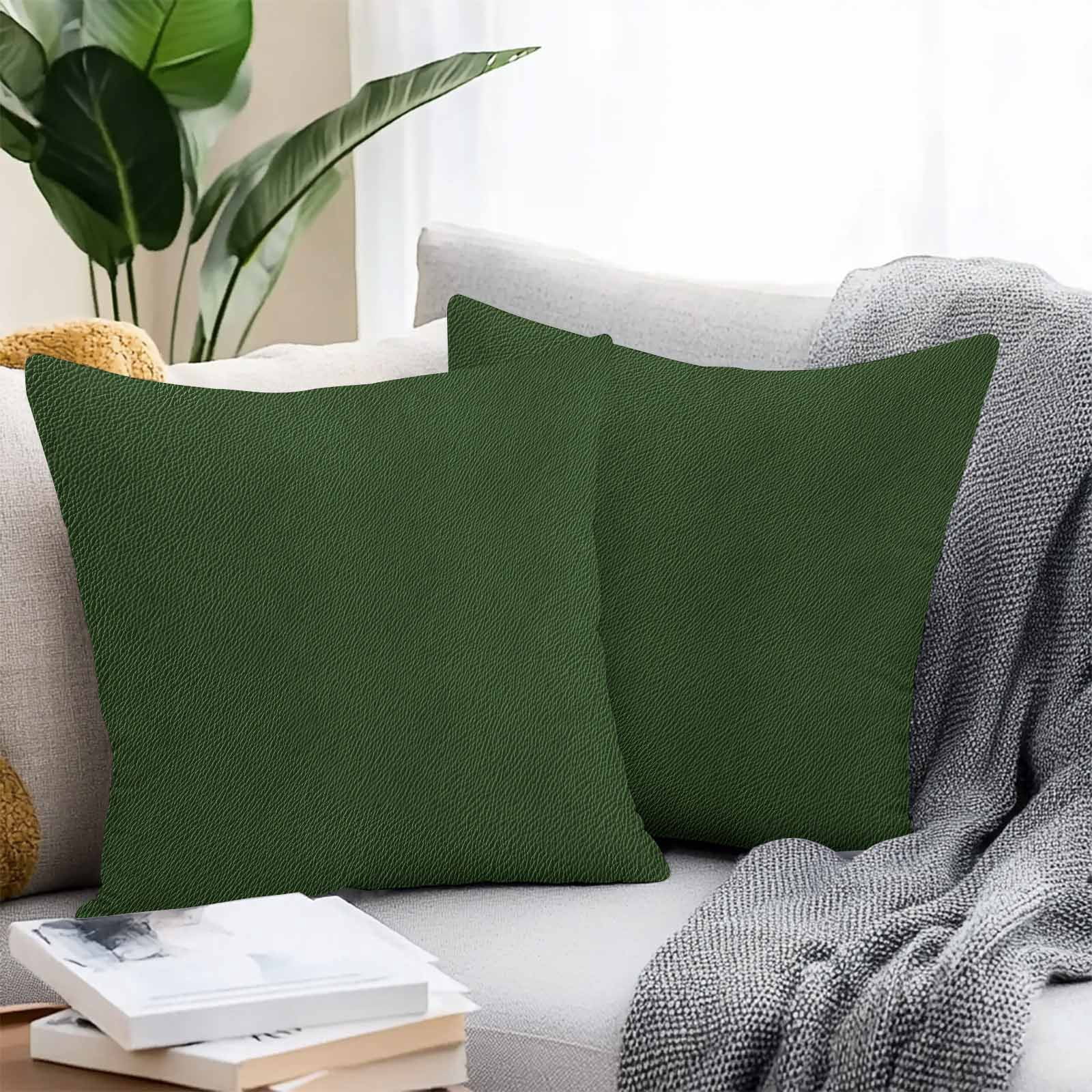 Outdoor Pillow Covers 20 x 20 Inches, Solid Dark Green Waterproof Throw Pillow Cover Set of 2, Retro Minimalism Abstract Denim Texture Decorative Square Cushion Covers for Patio/Tent/Couch/Garden