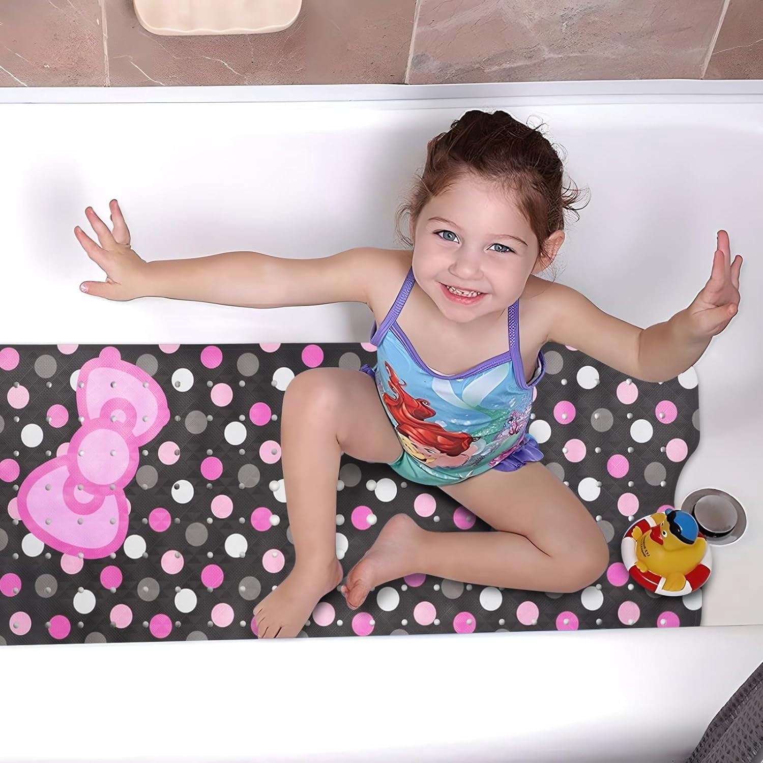 Bathtub Mat Non Slip Shower Mat Extra Long Anti Slip Bath Mats for tub Mat with Suction Cups and Drain Holes