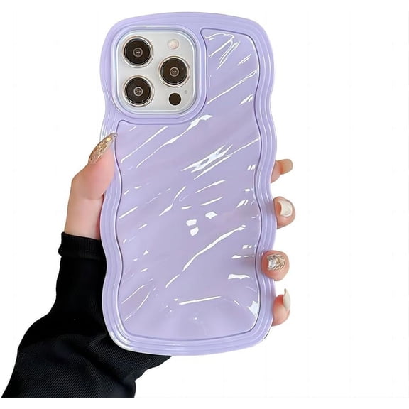 for iPhone Case,Cute Smooth Water Wave Ripple Camera Lens Protection Shockproof Phone Case (Purple,iPhone 15 Pro)
