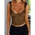 thumbnail image 2 of vera natura Women Solid Color Camisoles V-Neck Sleeveless Tie-Up Backless Tank Tops Summer Vests Streetwear Chocolate XL, 2 of 4