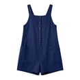 thumbnail image 5 of Wovilon Women's Square Neck Button Front Romper with Wide Straps and Patch Pockets, Relaxed Cotton Linen Blend Summer Beach Vacation Casual Outing Wear, 5 of 6