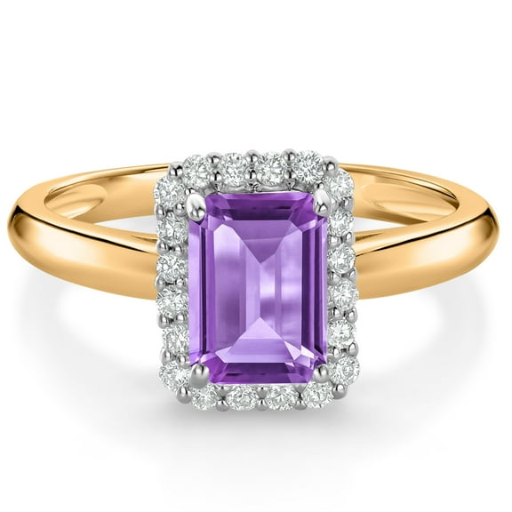 Gem Stone King 1.11 Ct Purple Amethyst G/H Lab Grown Diamond 10K Yellow and White Gold Halo Engagement Ring (Size 7)