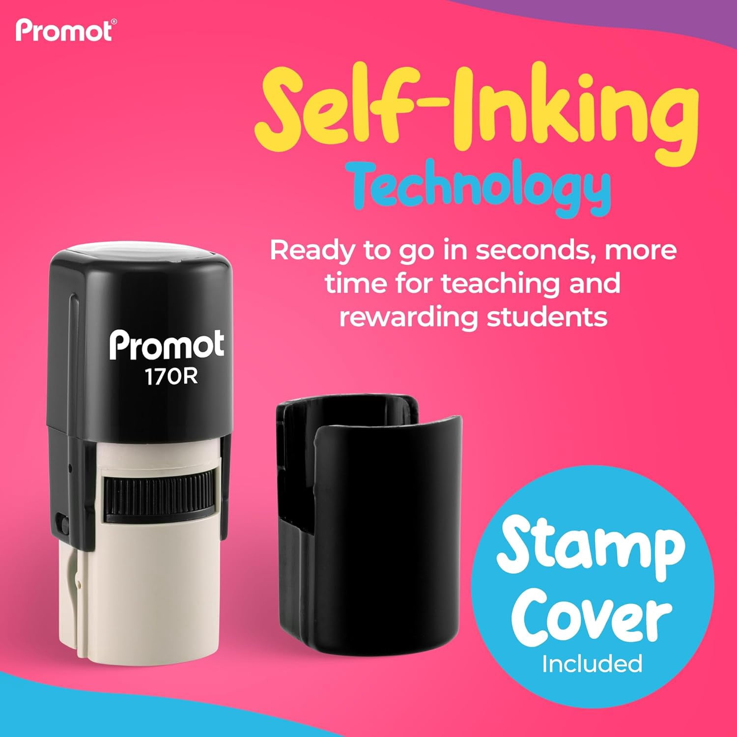 Promot Round Teacher Self-Inking Stamp for Grading & Feedback (Smiley Squiggly Mouth Red)