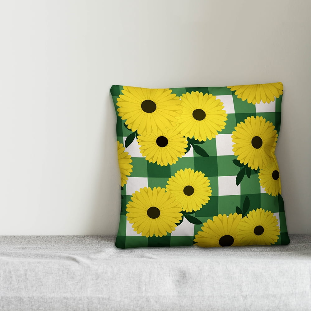 Creative Products Yellow Daisy Buffalo Check 18x18 Indoor / Outdoor Pillow