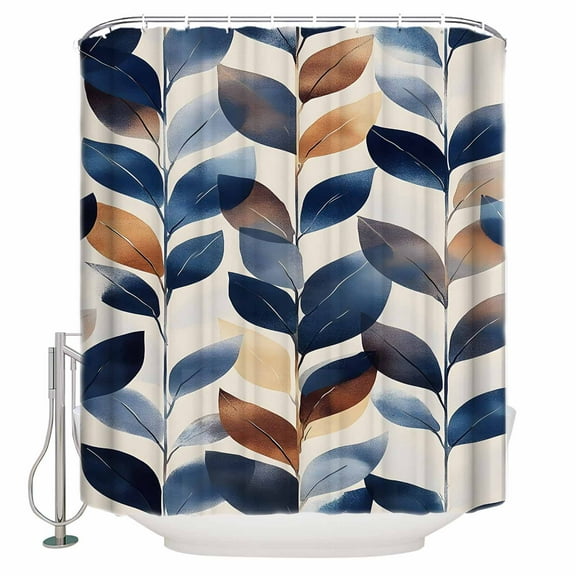 72x78 Inch Shower Curtain Navy Blue Burnt Orange Botanical Bathroom Decor Waterproof Fabric Bathtub Bath Curtains Decorative Wildflower Palm Leaf Extra Long Shower Curtain Set with Hooks
