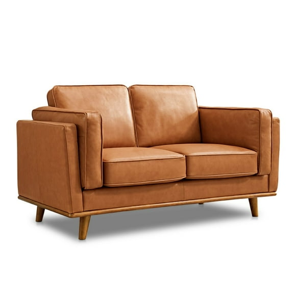 Valencia Artisan Top Grain Leather Loveseat | Pure Italian Nappa Top Grain Leather, Alder Wood Legs and Frame, Fabric Backed Cushions, Pet-Friendly Leather, Cognac