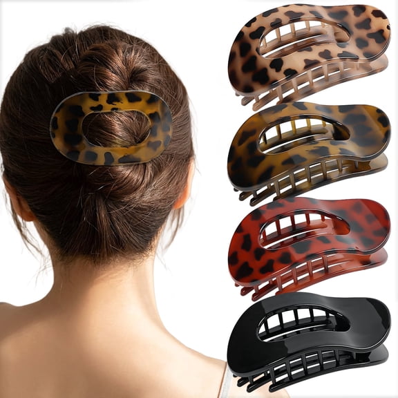 Mber Flat Hair Clips 4" Hair Claw Clips for Thick Hair Thin Hair, Non-Slip Duckbill Hair Clips, Flat Hair Clip Large, 4 Pack Black/Tortoise Brown