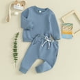 thumbnail image 2 of Bagilaanoe 2PCS Toddler Baby Boy Pants Set Long Sleeve Sweatshirt Pullover Tops + Drawstring Sweatpants 6M 12M 18M 24M 3T 4T Kids Casual Sweatsuits, 2 of 6