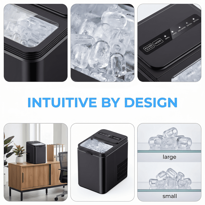 Portable Countertop Ice Maker with 2 Bullet Ice Sizes, Makes 8 Cubes in 6 Minutes, 26.5 lbs Daily Output, Self-Cleaning Ice Machine for Kitchen, Office, Parties, and RV Use
