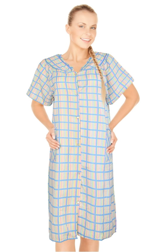 House Dresses for Women with Pockets - Lightweight Breathable Short Sleeve Muumuu & Nightgowns - Snap Front Housecoat and Dusters for Women