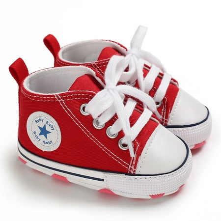 

Toddler Baby Sneakers Soft Sole Non-slip Lace Up Canvas Shoes First Walkers Crib Shoes Girls And Boys