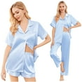 thumbnail image 3 of Ekouaer Silk Pajamas for Women Set Satin Pjs Soft Short Sleeve Button Down Sleepwear 3 Piece Loungewear, 3 of 7