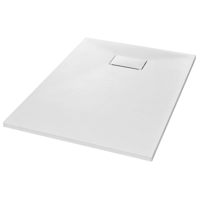 plato de ducha vidaxl smc blanco de 39,4 x 27,6 cm de perfil bajo, umbral bajo y superficie tipo pizarra antideslizante; vista 3/4 frontal que destaca el perfil delgado y la salida de drenaje cuadrada; fácil de limpiar y adecuado también para instalar en baños con acceso reducido.