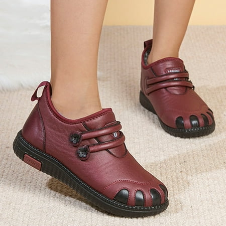 

TALKVE Ladies Fleece Thickened Warm Cotton Shoes Flat Non Slip Leather Waterproof Snow Boots