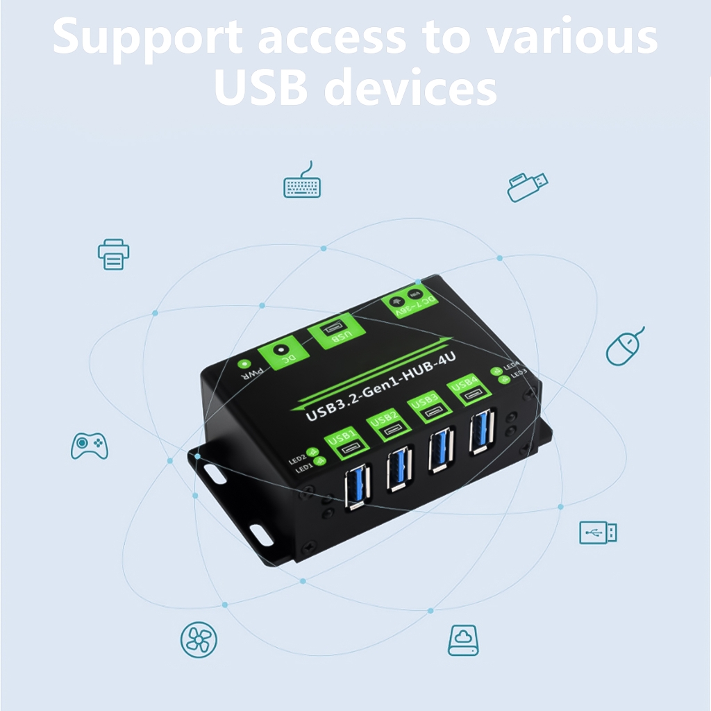 Tizuqe Advanced 4 Way USB 3.2 Hub With External Power Support And Current Protections For Various USB Devices