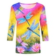 thumbnail image 4 of LEAVINGSUO Summer Tops for Women 2024! Women's Fashion Printing Loose T-Shirt Mid-length 3/4 Sleeves Blouse Round Neck Casual Tops, 4 of 5
