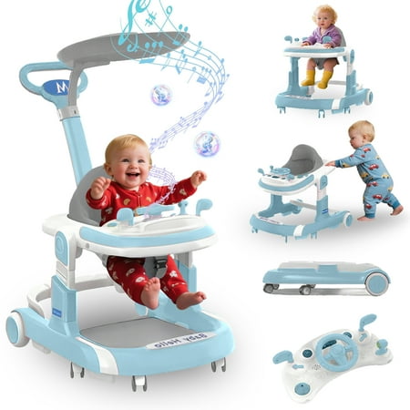 MINGYI 4-in-1 Baby Walker - Multi-functional, Height Adjustable, Foldable Design (Blue)