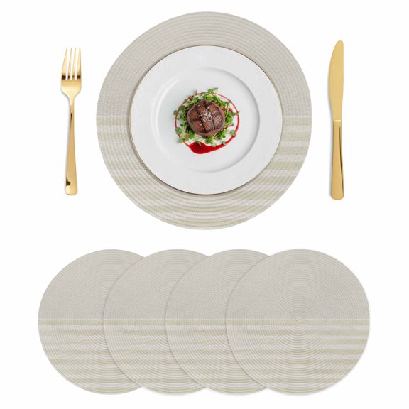 Grey Striped Round 15 Inch Placemats Set of 4, Vintage Stripes Ombre HeatResistant Non Slip Place Mats for Dining Table, Wipeable Braided Kitchen Table Mats for Housewarming