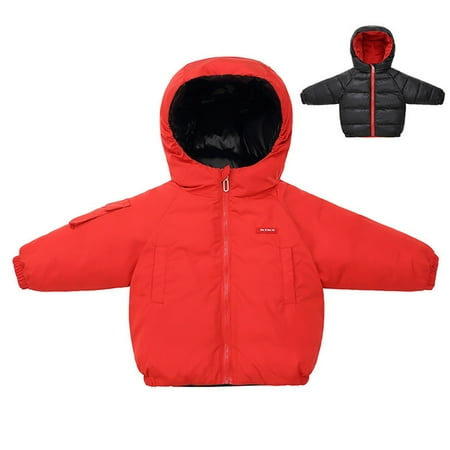 

nsendm Toddler Kids Baby Boys Girls Winter Warm Zipper Solid Two Sided Padded Coats Outerwear Hooded Kids Winter Coat Coat Red 3-4 Years