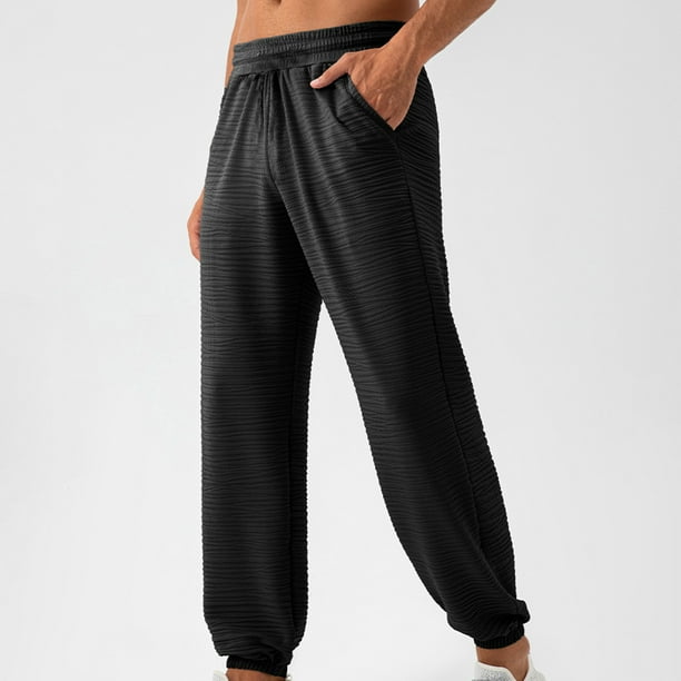 Pantalones largos para hombre, casuales, a la moda, con bolsillos, elásticos en los tobillos, color liso, cintura elástica, pantalones deportivos para hombre.