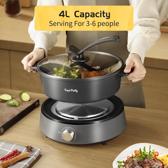 Hot Pot Electric Hotpot Separable Shabu Shabu Pot with Divider Hotpot Cooker Electric Dual Sided 110V 1350W Non-Stick 4L Fondue Pot for 2-6 People