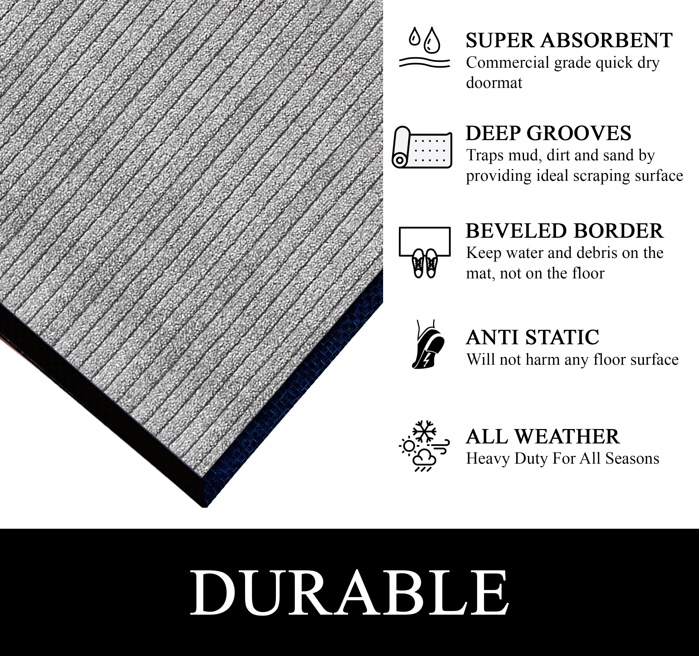 A1HC Indoor Outdoor Mat, Front and Back Entrance Welcome Mats, Front Door Patio Mats 47X71 Inches, Non-Slip Easy Clean Entrance Washable Large Size Doormat, Grey Stripe