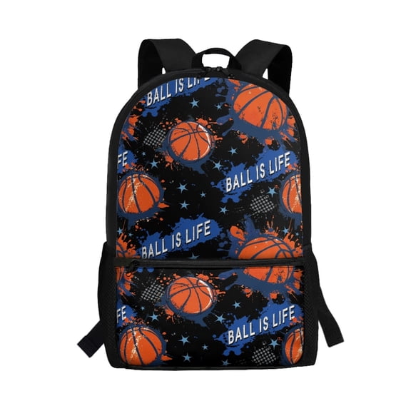 Uourmeti Basketball Pattern Backpack, Spacious Interior Bookbag 17 Inch Smooth Double Zipper Polyester Bookbag for School Camping