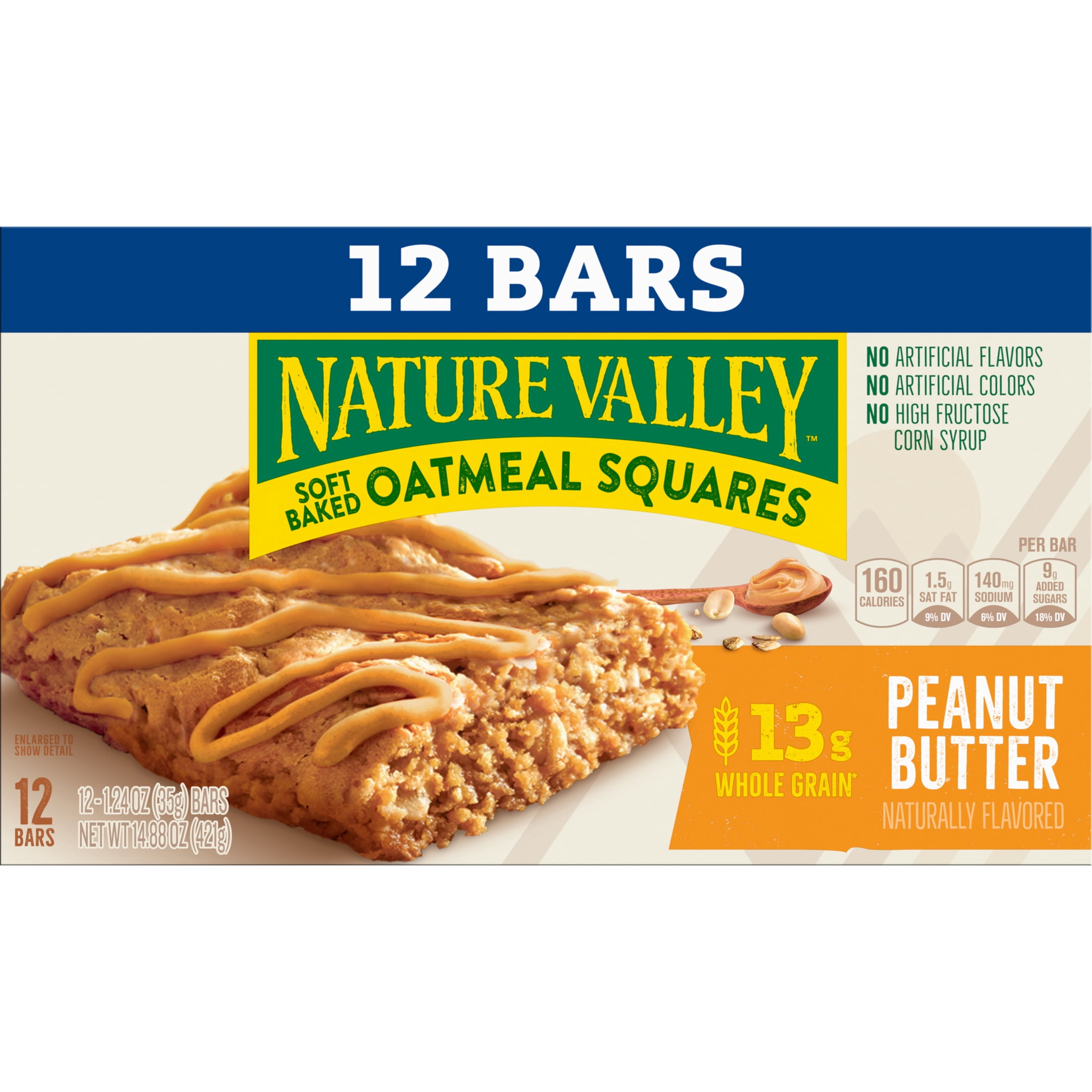 (3 pack) Nature Valley Soft Baked Oatmeal Squares, Peanut Butter, 12 Bars, 14.88 oz