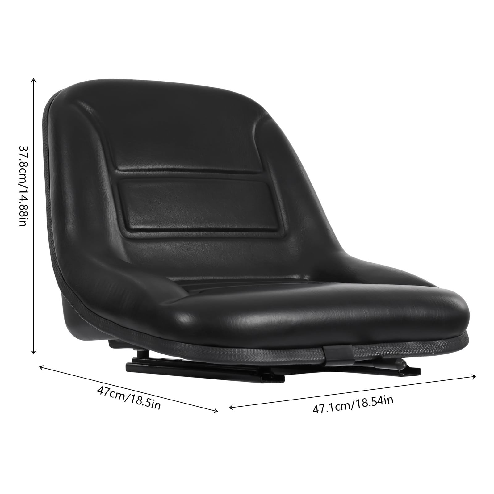 Utility Universal Lawn Mower Seat Black Garden Tractor Seat Cranes Forklifts Tractors Suspension Seat 18.5" L&W,14.88in H