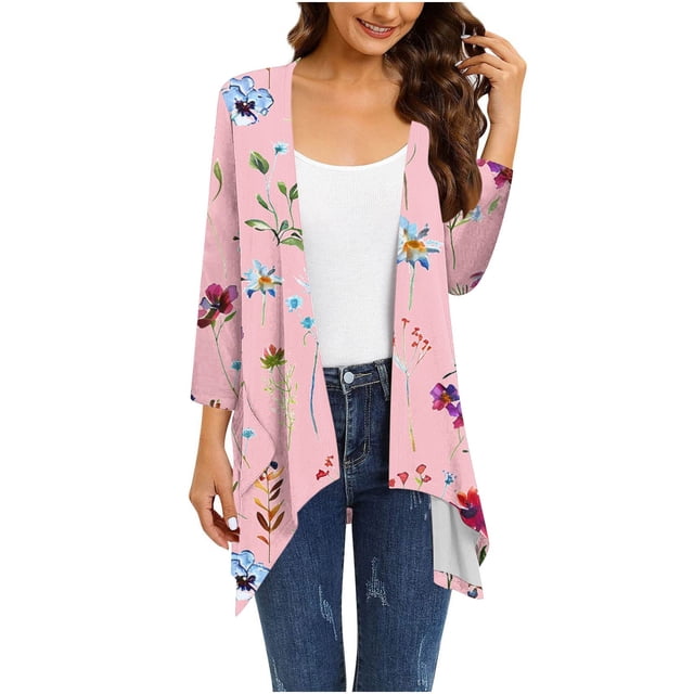 LOVZFMLL Cardigan for Women's Gradient Printed Long Sleeved Irregular Hem Pleated CardiganCardigan