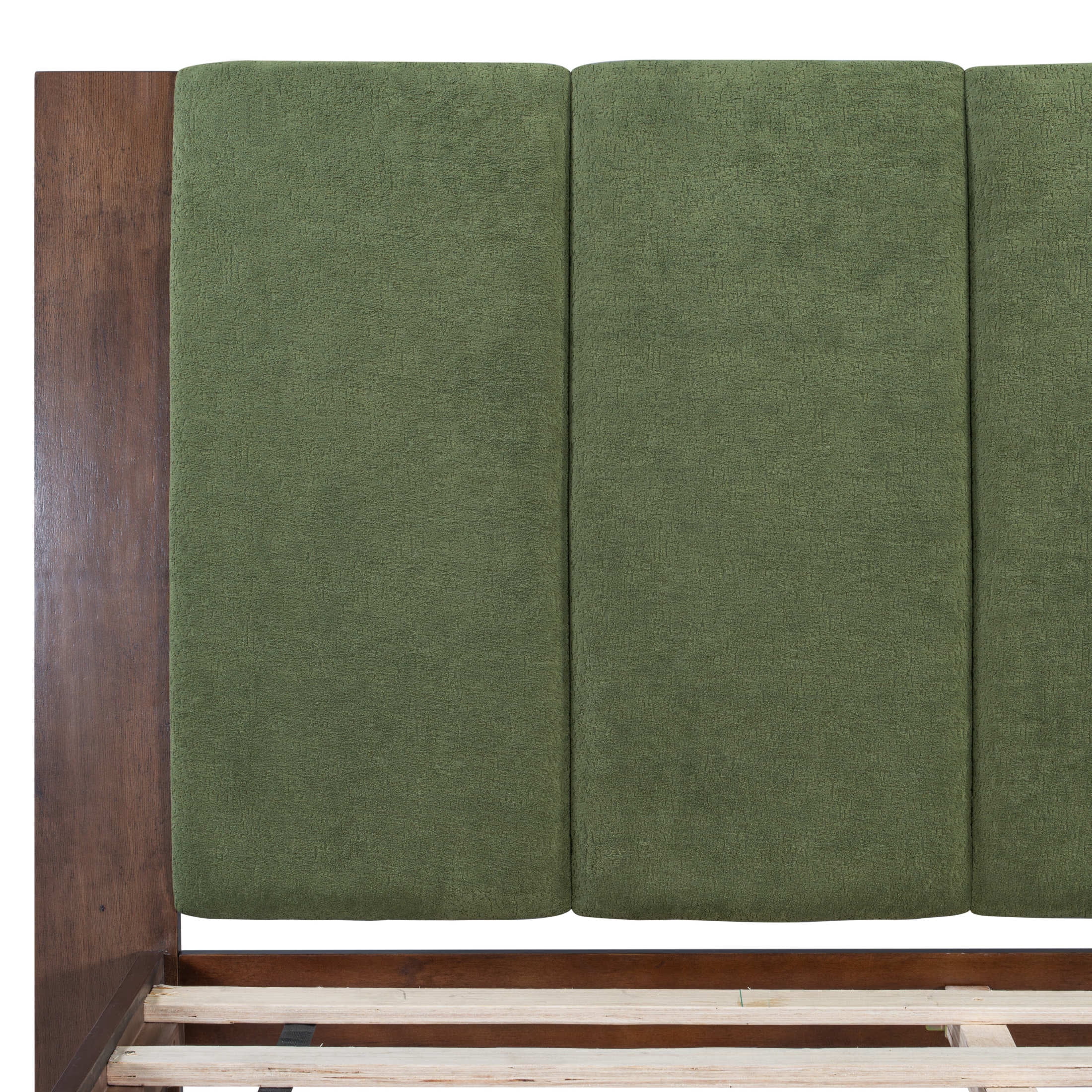 Christopher Knight Home Premium Pine Wood Queen Bed Frame with Headboard, Mid-Century Modern Design, Walnut+Green