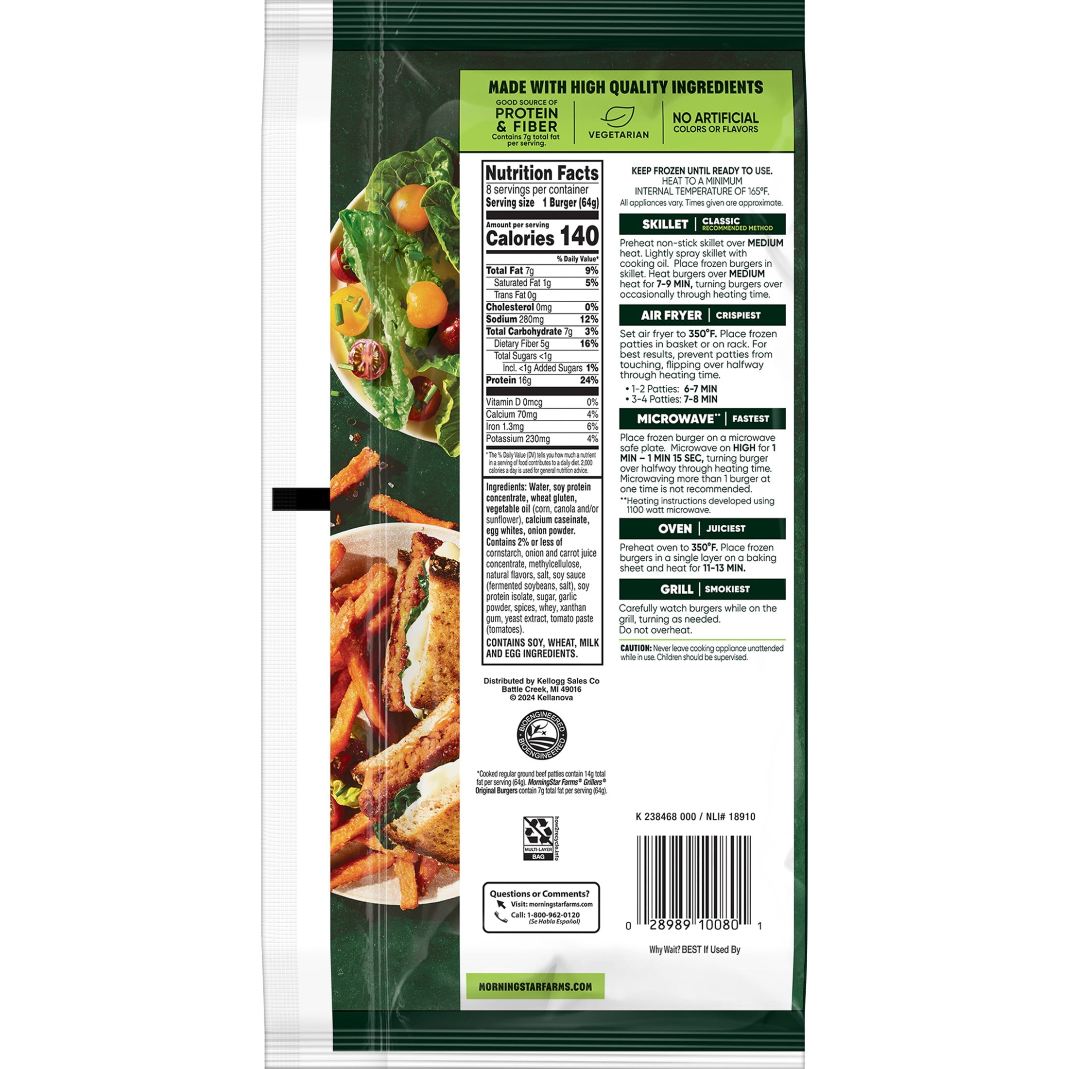 MorningStar Farms Grillers Original Veggie Burgers, Vegetarian Meat, 18 oz, 8 Count Bag
