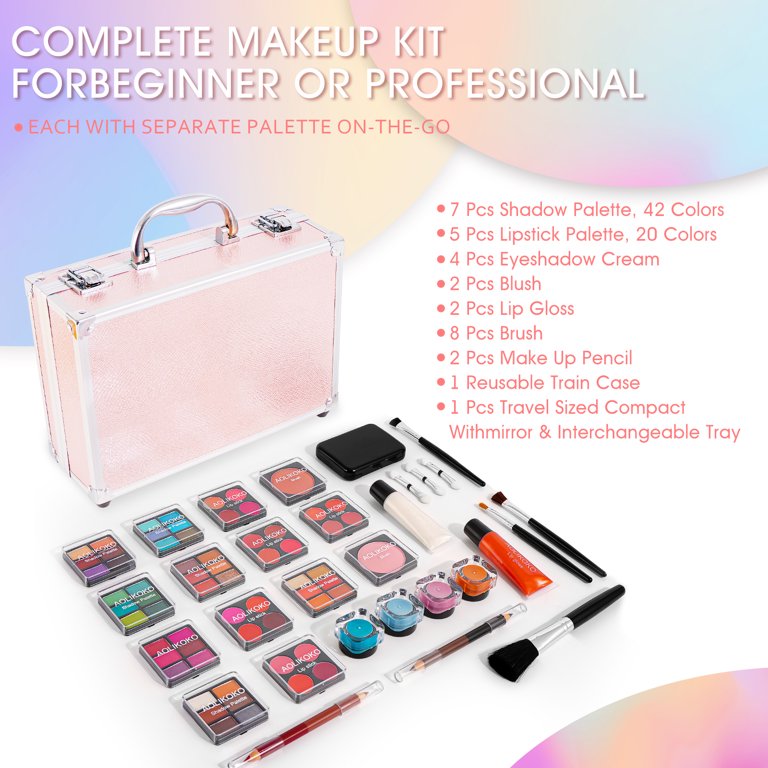 Miss Rose Makeup Kit for Teen Girls, 46 Eyeshadows, 20 Lip Balms