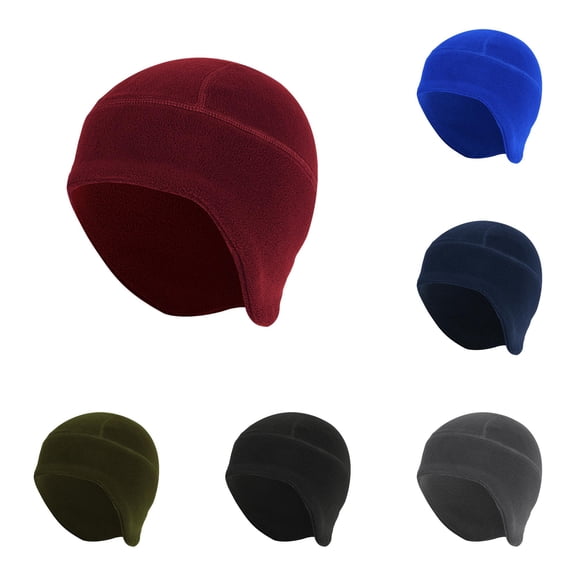 XIAOCHA Ear‑Cover Fleece Beanie for Men Fall Winter Outdoor Skull Cap,Wine