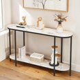 thumbnail image 3 of GZXS 42.1 Inch Oval Console Table with Storage Shelf, 2-Tier Sofa Table with Faux Marble Top, Behind Couch Table with Metal Frame, Sofa Table for Hallway, Foyer, Living Room, Black, 3 of 6
