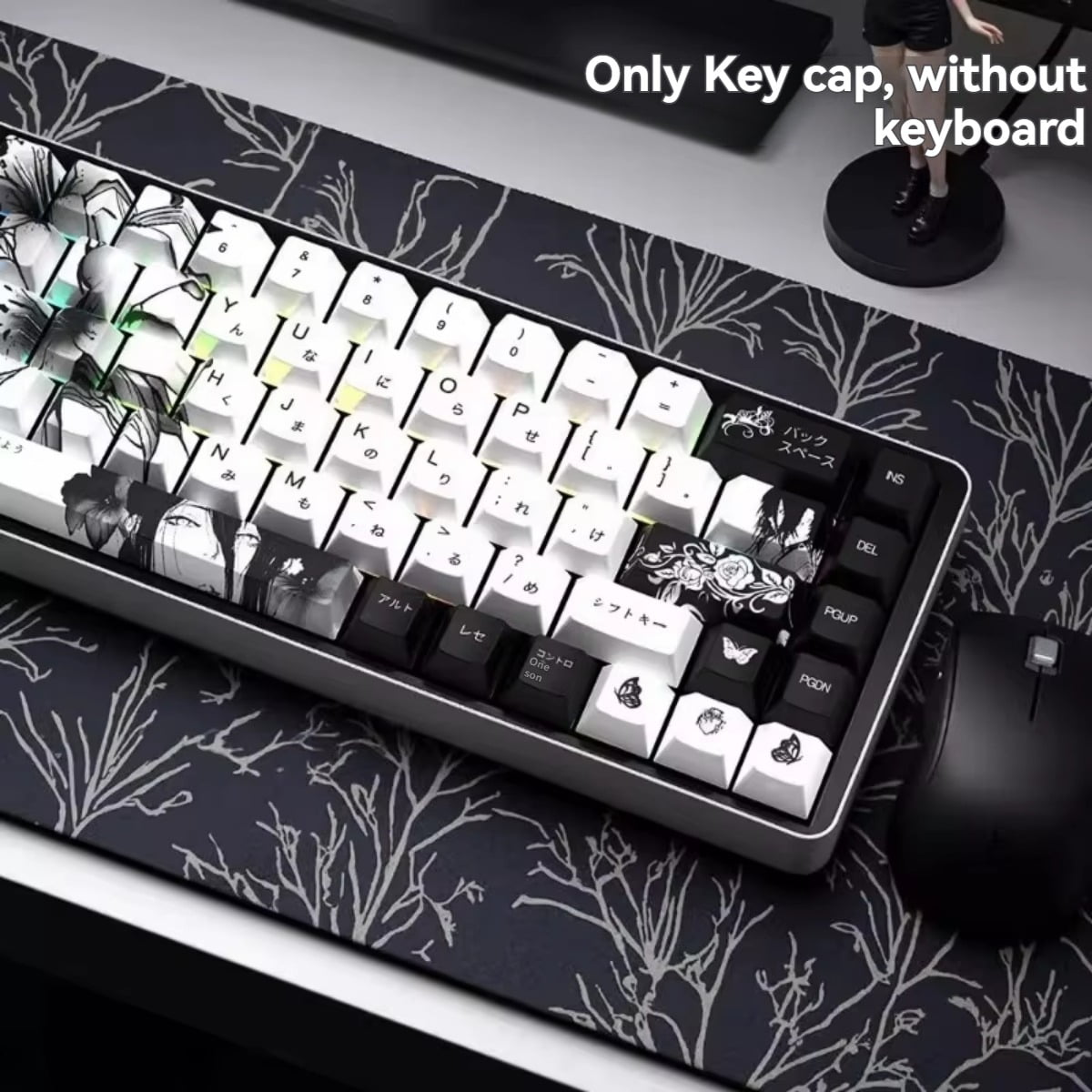 Reze Chainsaw Man Dye-Sublimation PBT Keycaps - Stylish, Compatible with Mad Catz MAD68/Wooting, Fits 74/135 Keys (Original & Side-Engraved 74/129)