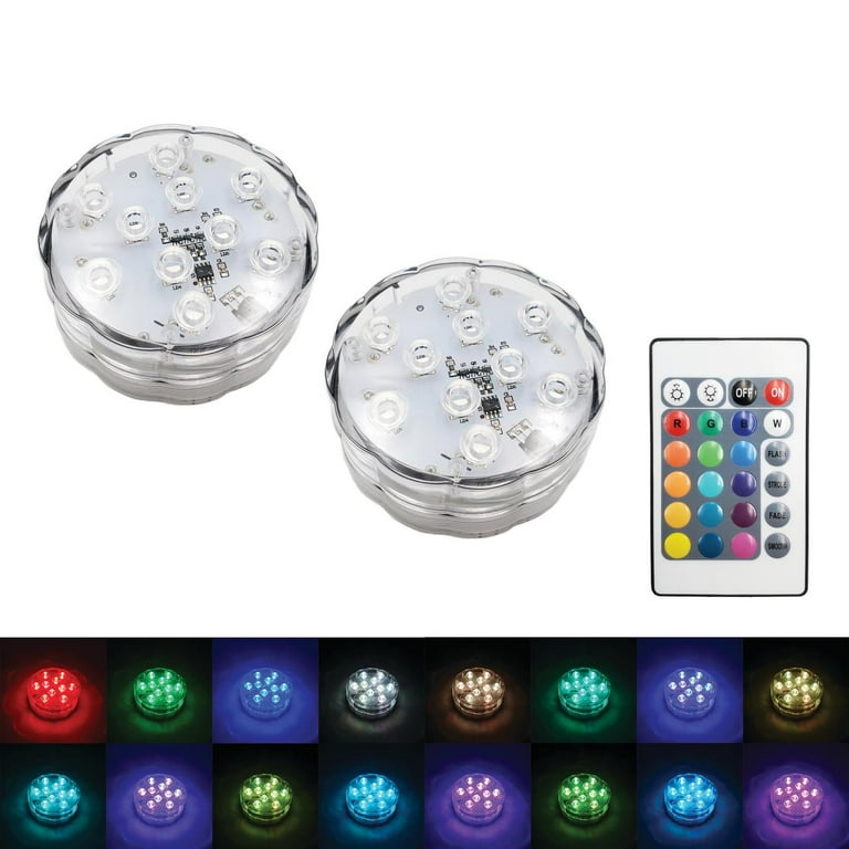 Lumabase Submersible Battery Operated Multi-function LED Lights with Remote Control - Set of 2