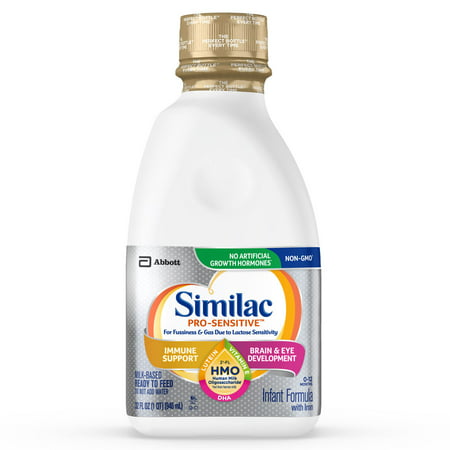 Similac Pro-Sensitive Non-GMO with 2'-FL HMO Infant Formula with Iron for Immune Support, Baby Formula 32 fl oz Bottles (Pack of