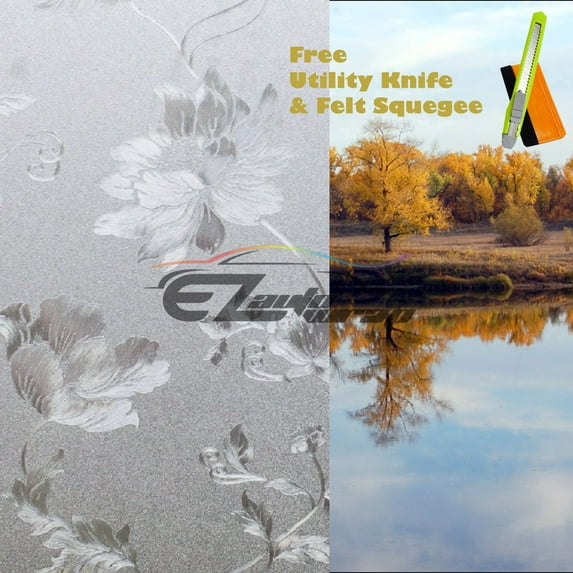 EZAUTOWRAP Flower Frosted Glass Peel And Stick Window Film Home Bedroom Bathroom Privacy Waterproof Sticker Decal
