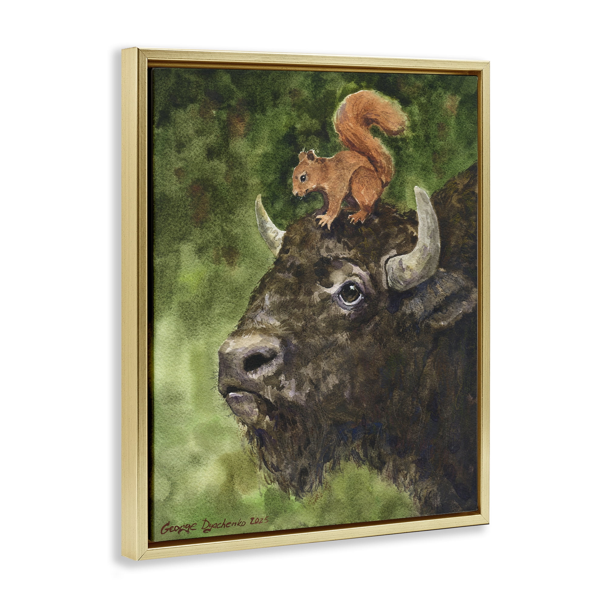 Stupell Industries Bison & Squirrel Duo Gold Framed Floater Canvas Wall Art, design by George Dyachenko
