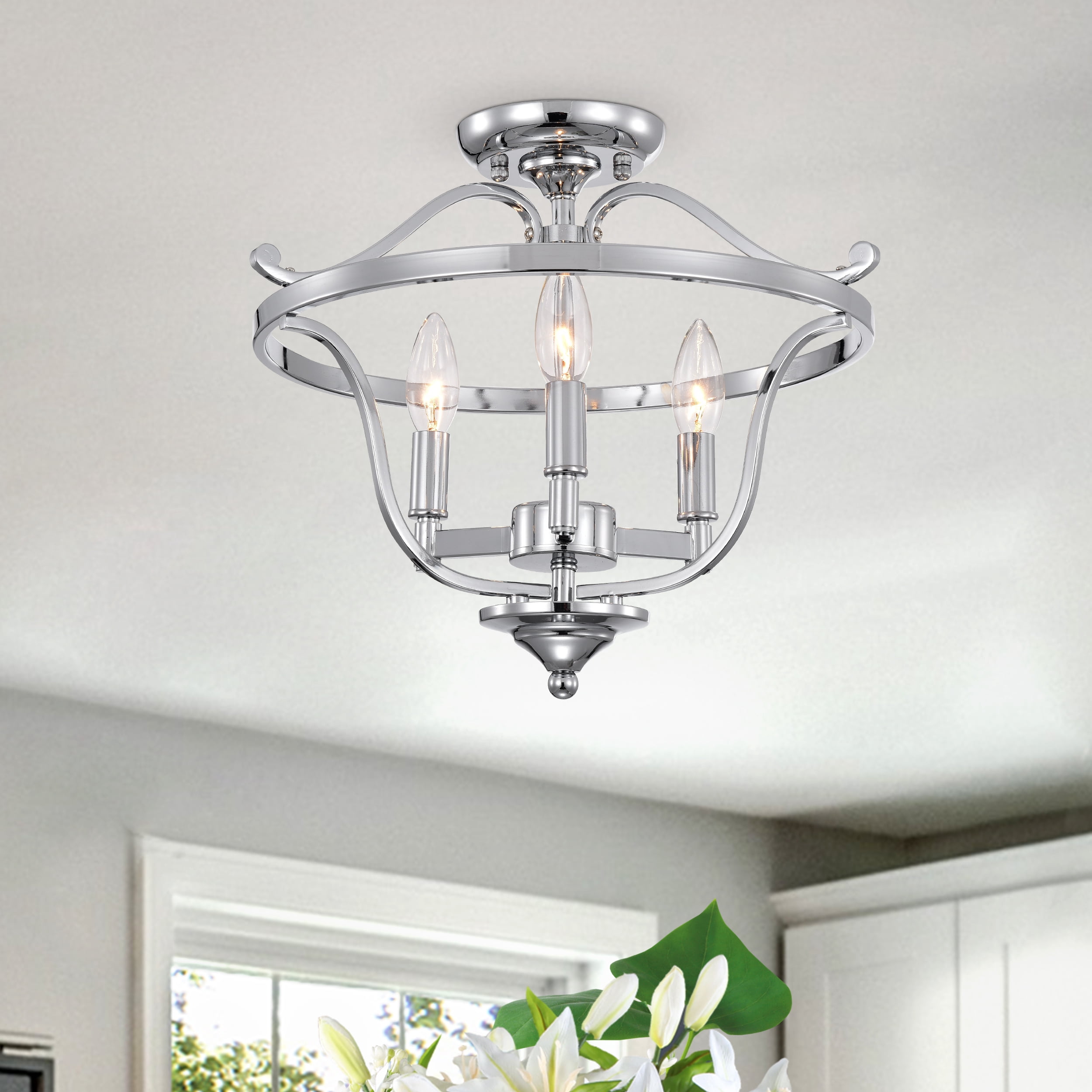 Warehouse of Tiffany Karl Chrome 3-Light Semi-Flush Mount Light