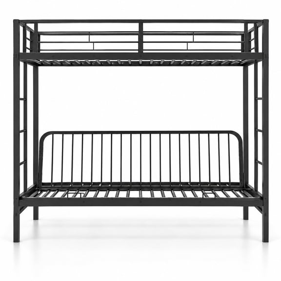 Airfind Twin Over Futon Bunk Bed with 2 Ladders and Safety Guardrails, 330 lbs Capacity, Metal Frame, 78" x 41.5" x 71" Footprint, Black