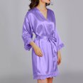 thumbnail image 5 of WREESH Womens Silk Pajamas Casual Homewear Long-Sleeve V-Neck Dress Color Lace Night-Robe One Size Purple, 5 of 8