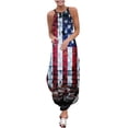 thumbnail image 1 of Día de la Independencia Mujer Verano Casual Sin Mangas Cuello Halter Tirante Falda Abertura Maxi Vestido Estampado Pompotops qwe13705, 1 of 5
