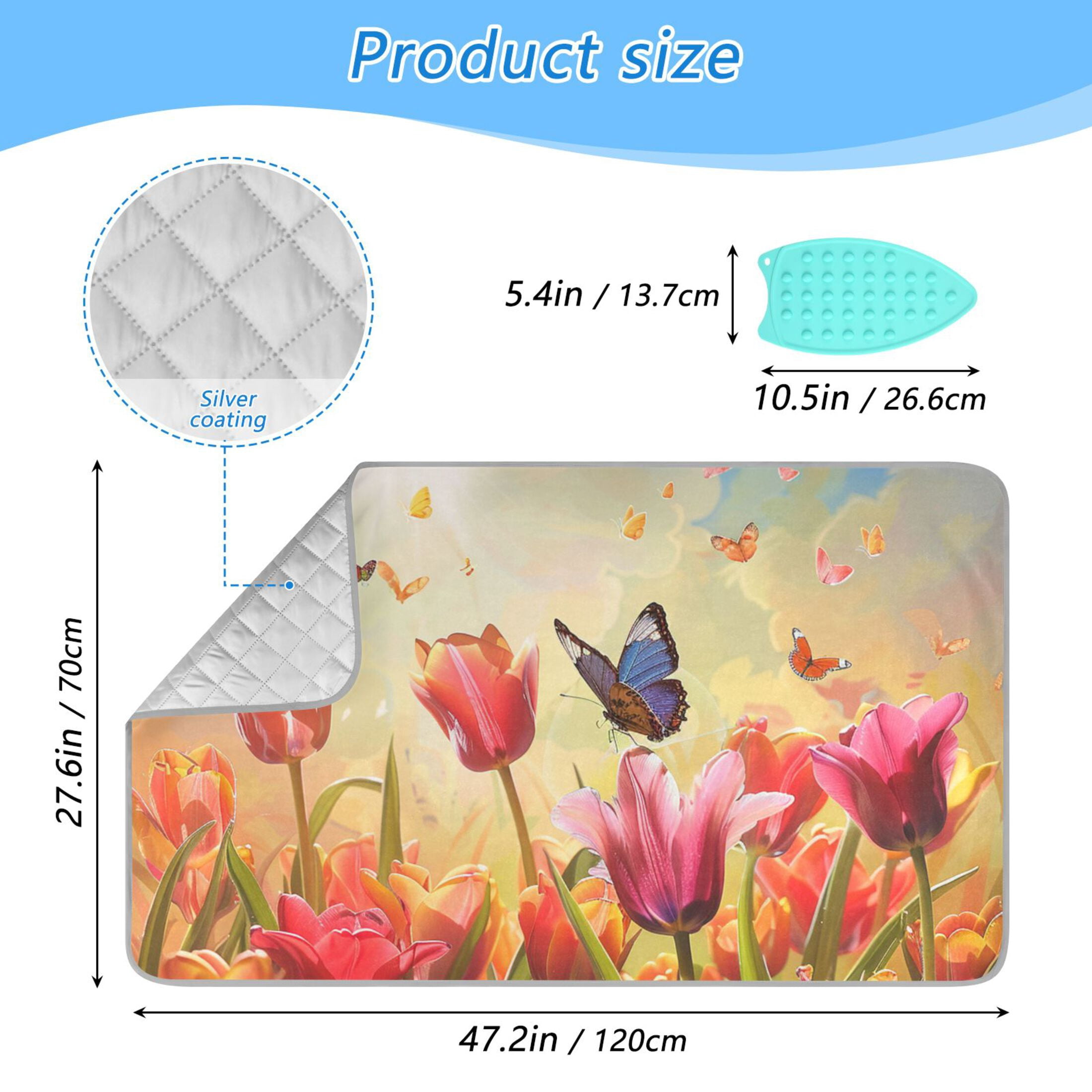 Tulips Butterflies Sun Oil Painting Ironing Mat Blanket Portable Travel Ironing Pad Heat Resistant Pad 47.2" x 27.6”