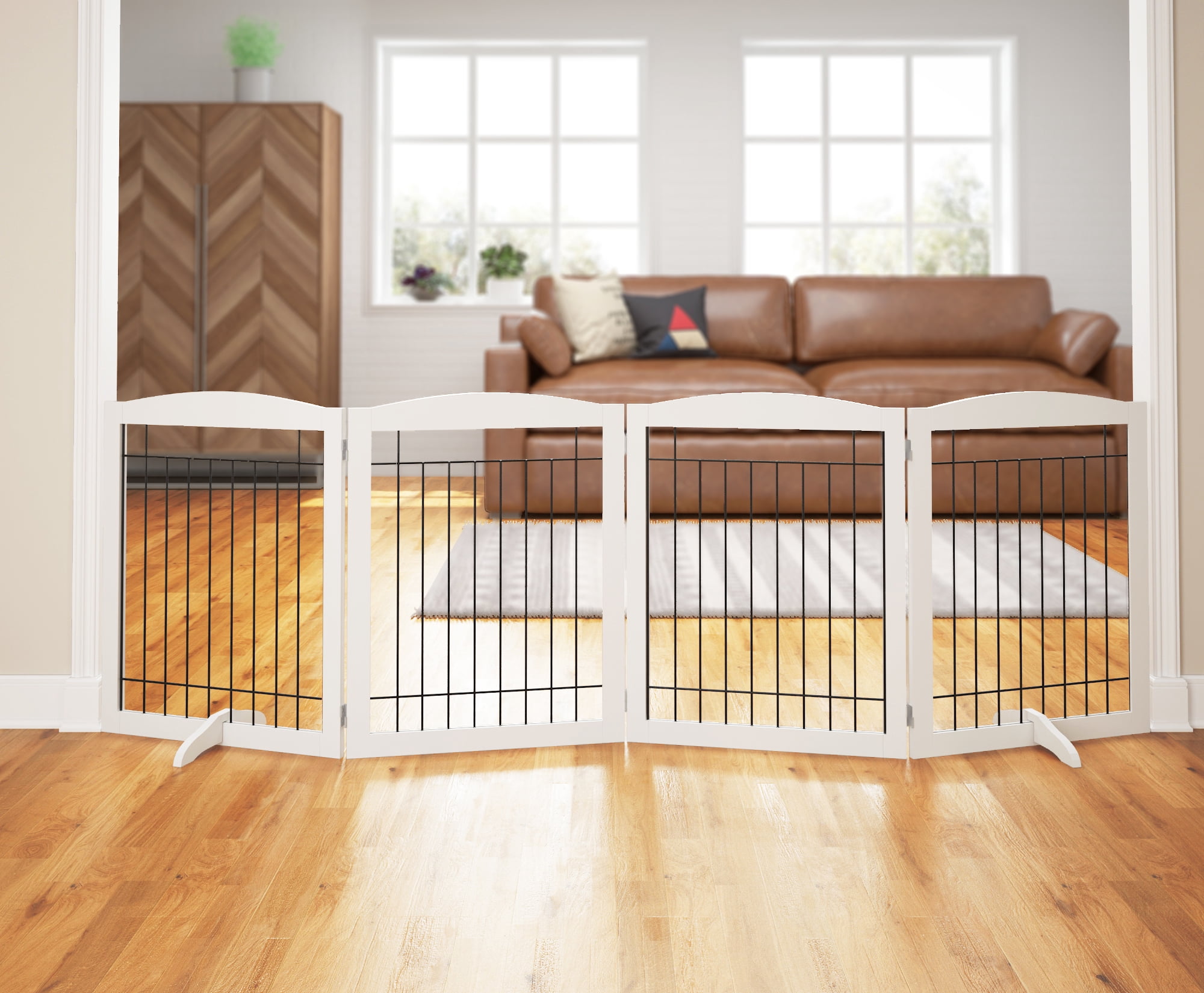 STAROUS Extra Wide Dog Gate, White, 30"H x 96"L