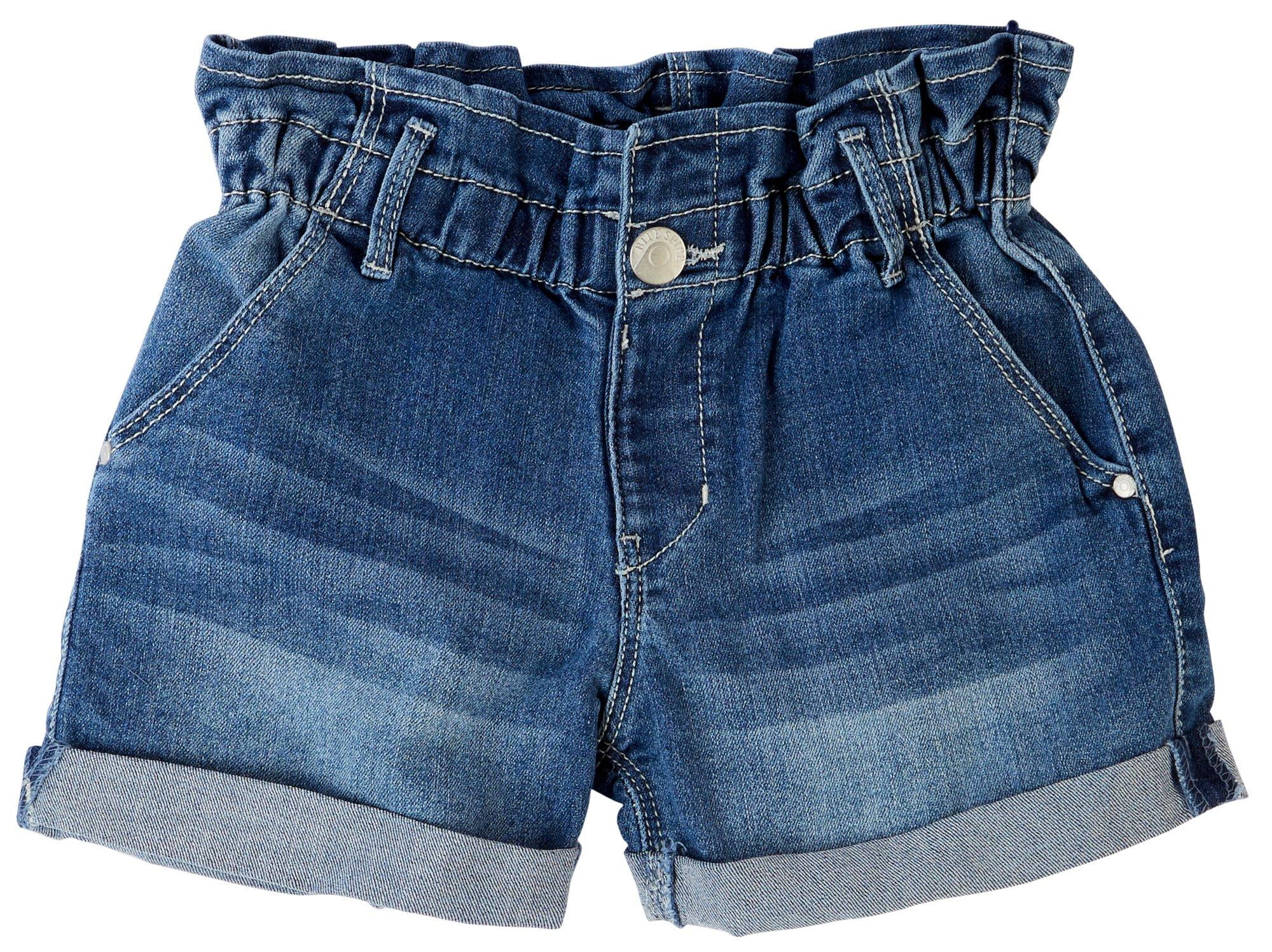 Girls Denim Paperbag Waist Shorts 