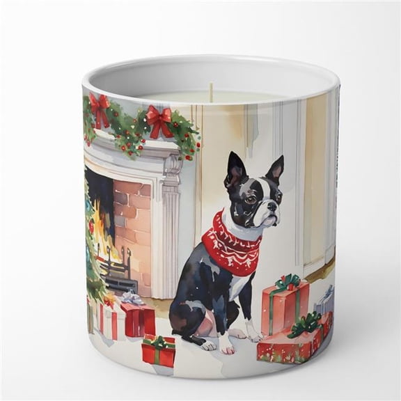 3.25 x 3.75 x 3.25 in. Ceramic Boston Terrier Cozy Christmas Decorative Soy Candle