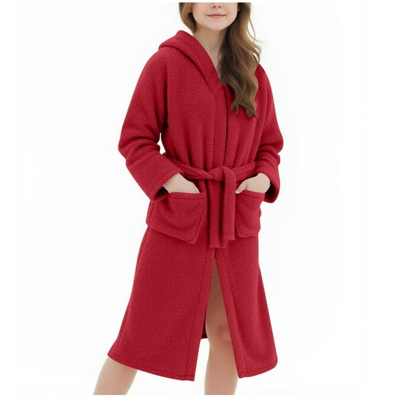 Pajama Sets for Girls Girls' Thickened Hooded Bathrobe Velvet Pajamas Sleepwear Set